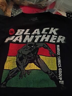 Marvel Black Panther Tee - Black with Red, Yellow, Green Stripes